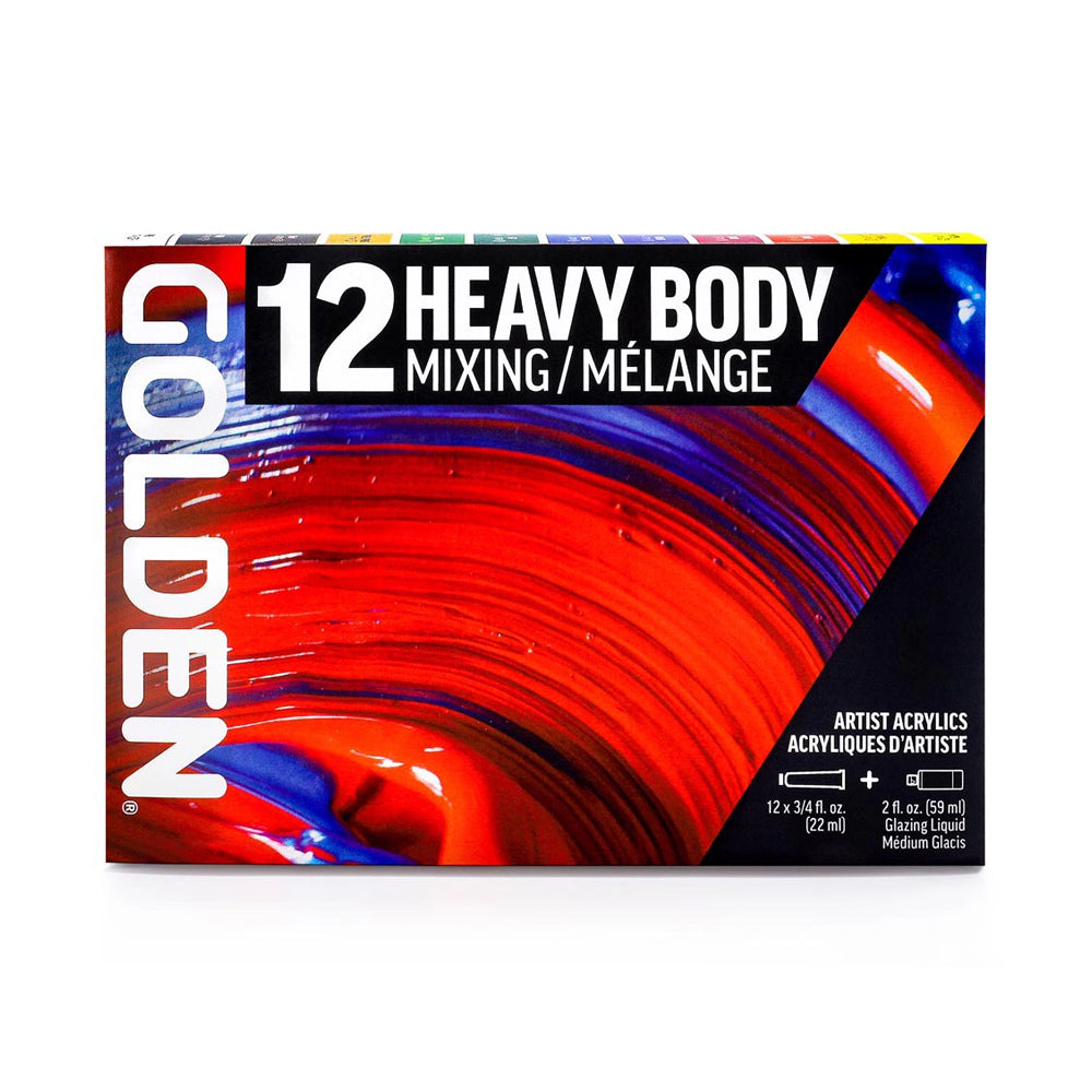 Golden Heavy Body Mixing Acrylic Paint Set, 12x22 ml + Glazing Liquid