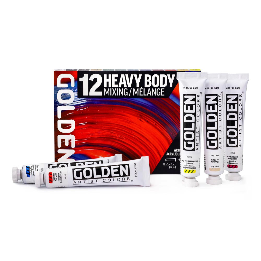 Golden Heavy Body Mixing Acrylic Paint Set, 12x22 ml + Glazing Liquid