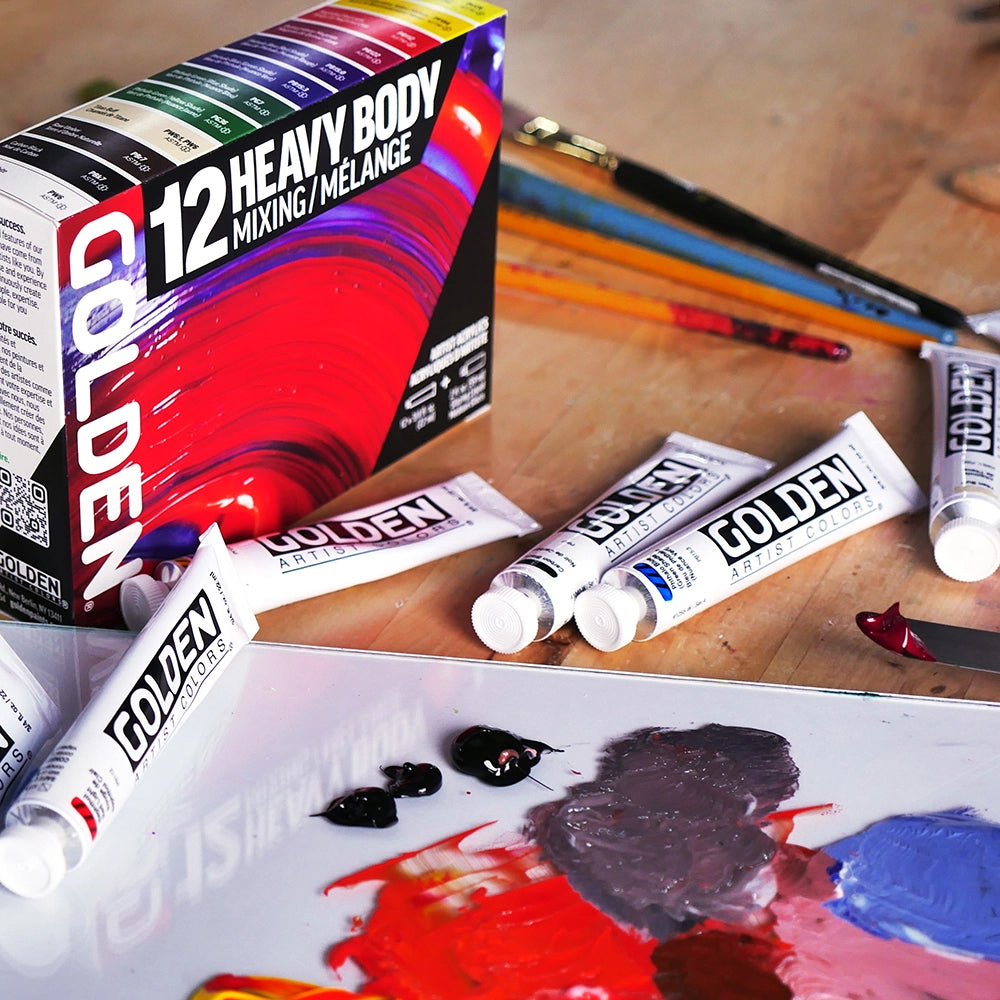 Golden Heavy Body Mixing Acrylic Paint Set, 12x22 ml + Glazing Liquid