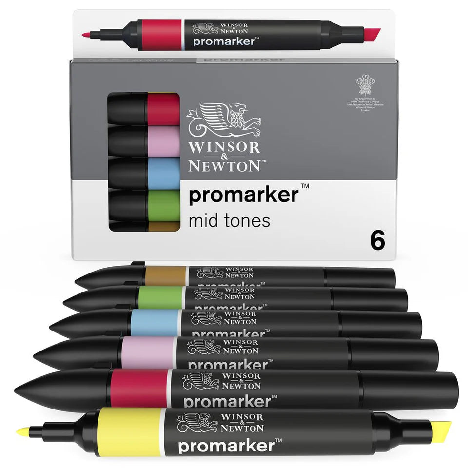 Winsor & Newton Promarker Graphic Marker Mid Tones Set, 6 pcs.