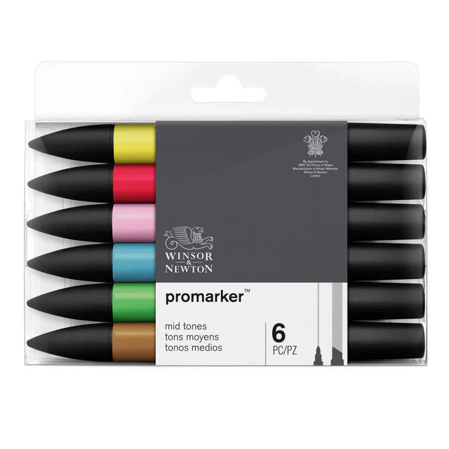 Winsor & Newton Promarker Graphic Marker Mid Tones Set, 6 pcs.