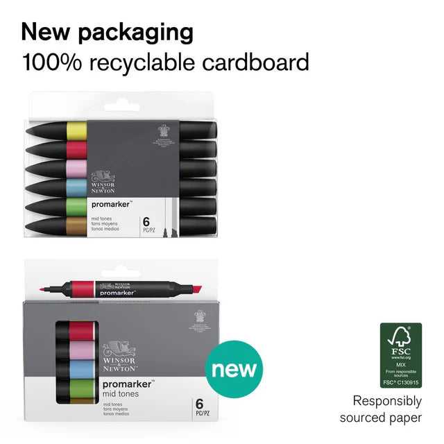 Winsor & Newton Promarker Graphic Marker Pastel Tones Set, 6 pcs.