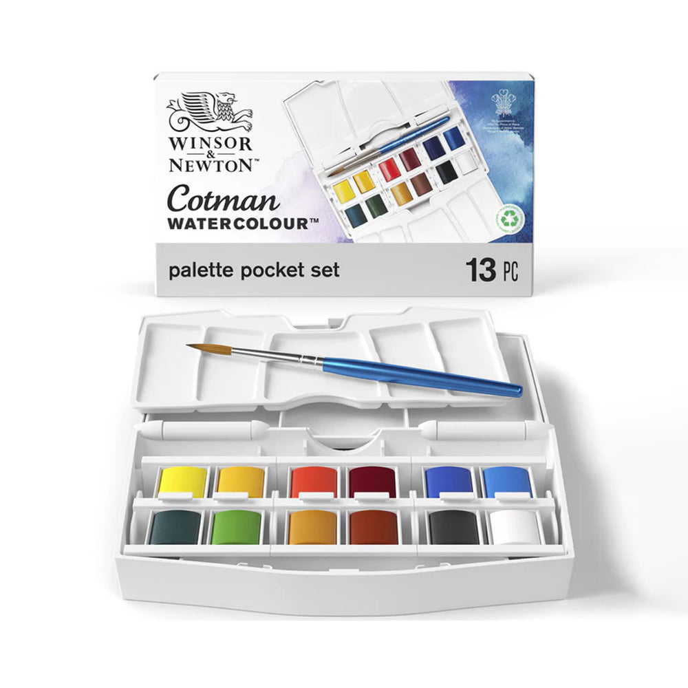 Winsor & Newton Cotman Watercolour Palette Pocket Set, 12 Half Pans