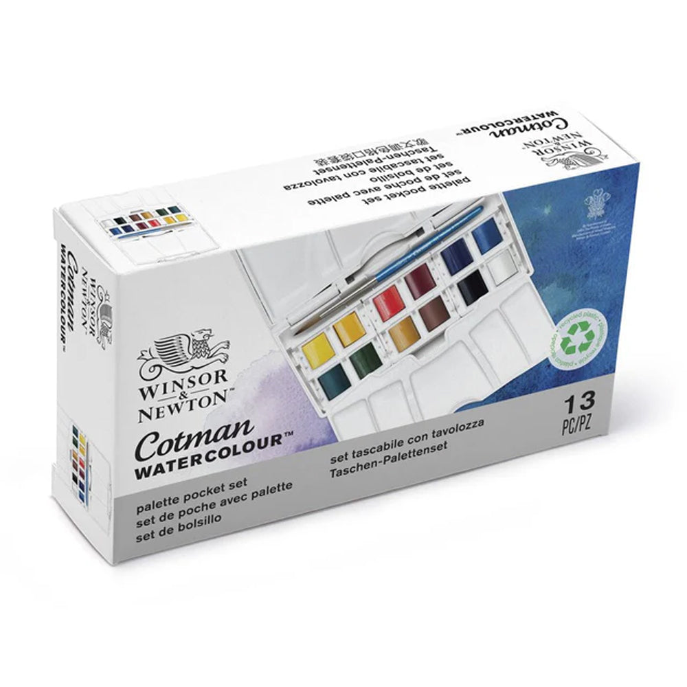 Winsor & Newton Cotman Watercolour Palette Pocket Set, 12 Half Pans