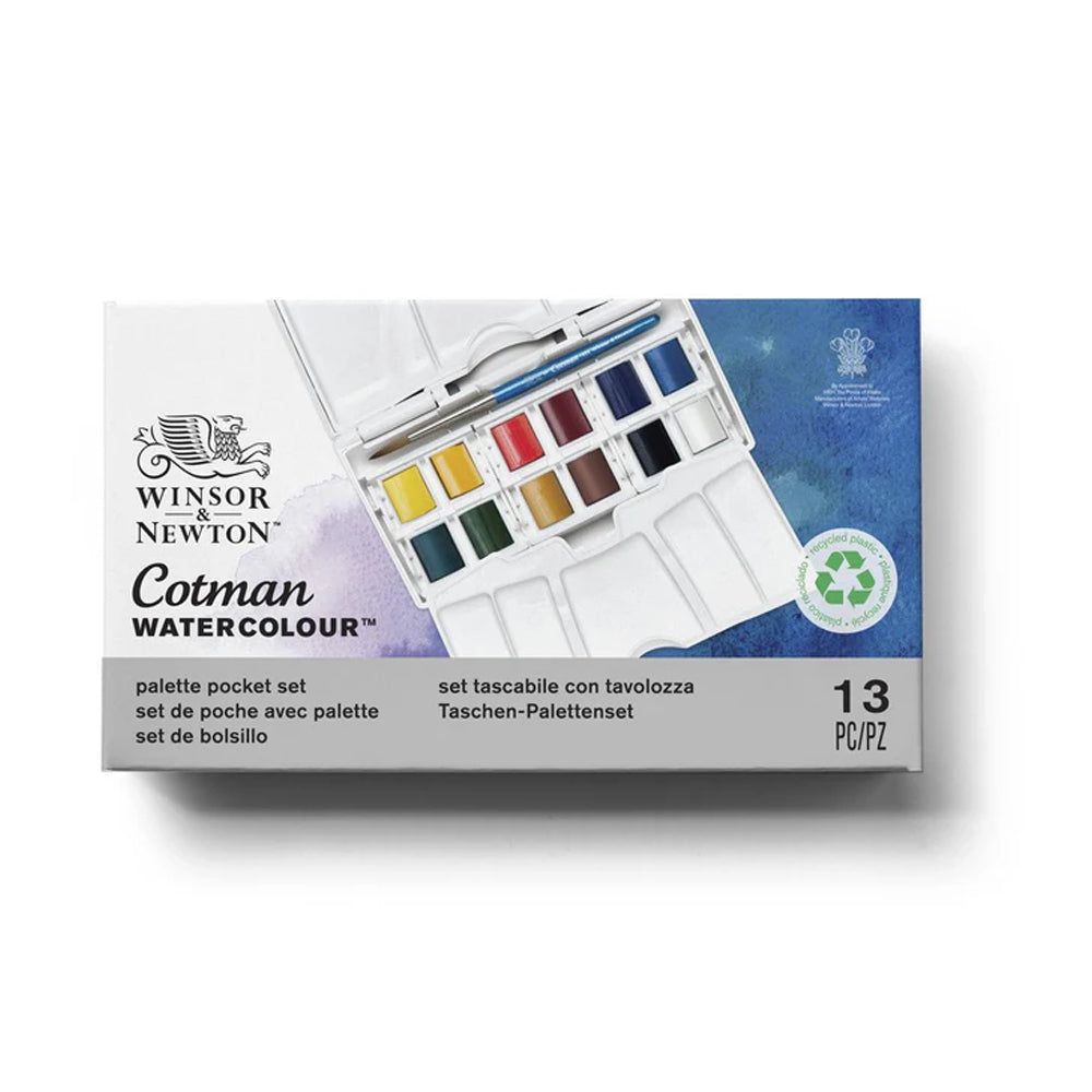 Winsor & Newton Cotman Watercolour Palette Pocket Set, 12 Half Pans