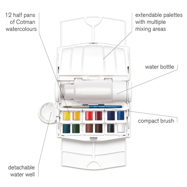 Winsor & Newton Cotman Field Plus Travel Set, 12 Half-Pans