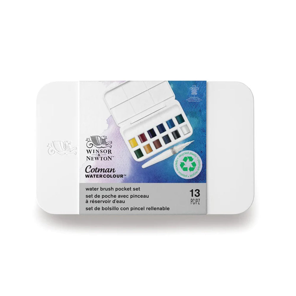 Winsor & Newton Cotman Watercolour Water Brush Pocket Set, 12 Half-Pans