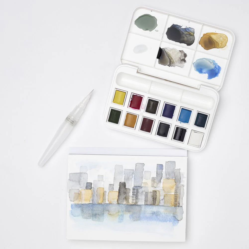 Winsor & Newton Cotman Watercolour Water Brush Pocket Set, 12 Half-Pans