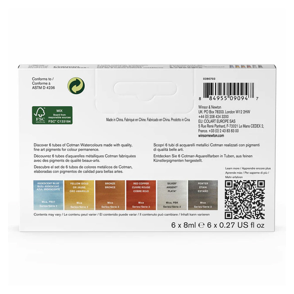 Winsor & Newton Cotman Metallic Watercolour Set, 6x8 ml