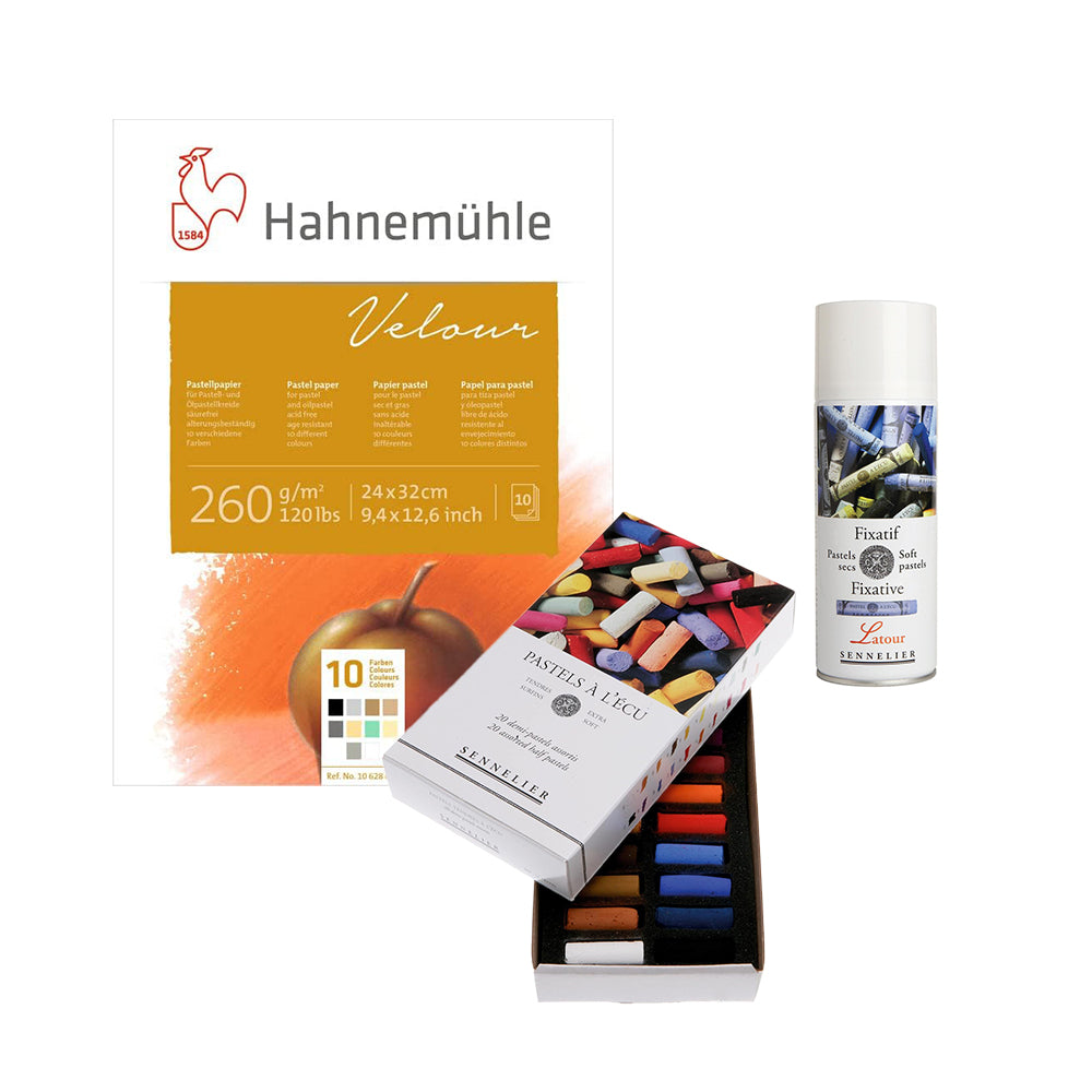 Pastel Drawing Kit - pastels, paper + fixative