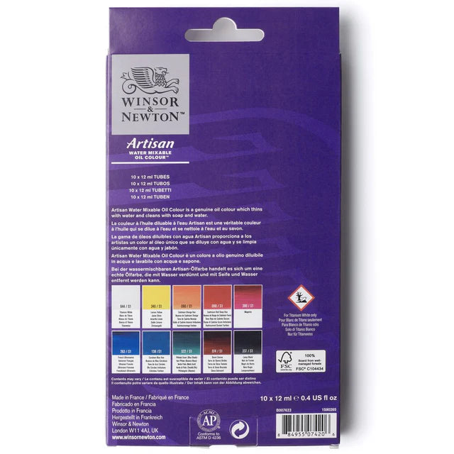 Winsor & Newton Artisan Water Mixable Oil Colour Set, 10x12 ml
