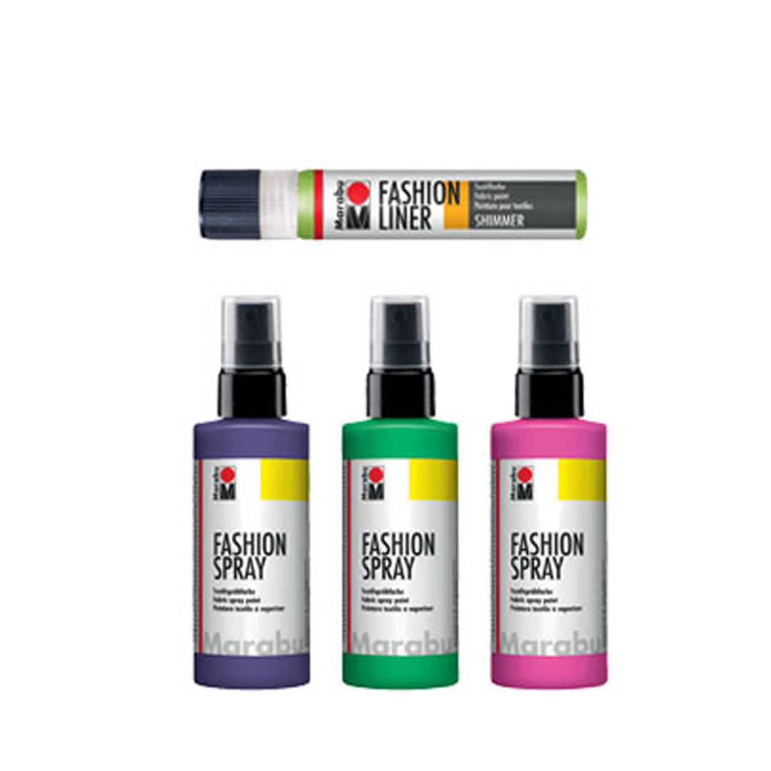 Marabu Fashion Spray Fabric Paint TROPICAL ISLAND Trend Set, 3x100 ml, 1x25 ml