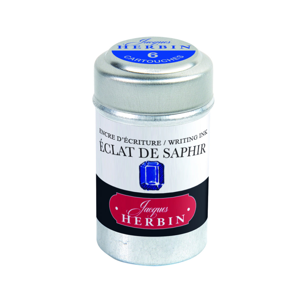 Jacques Herbin La Perle des Encres Ink Cartridges, Sapphire Blue, 6 pcs.