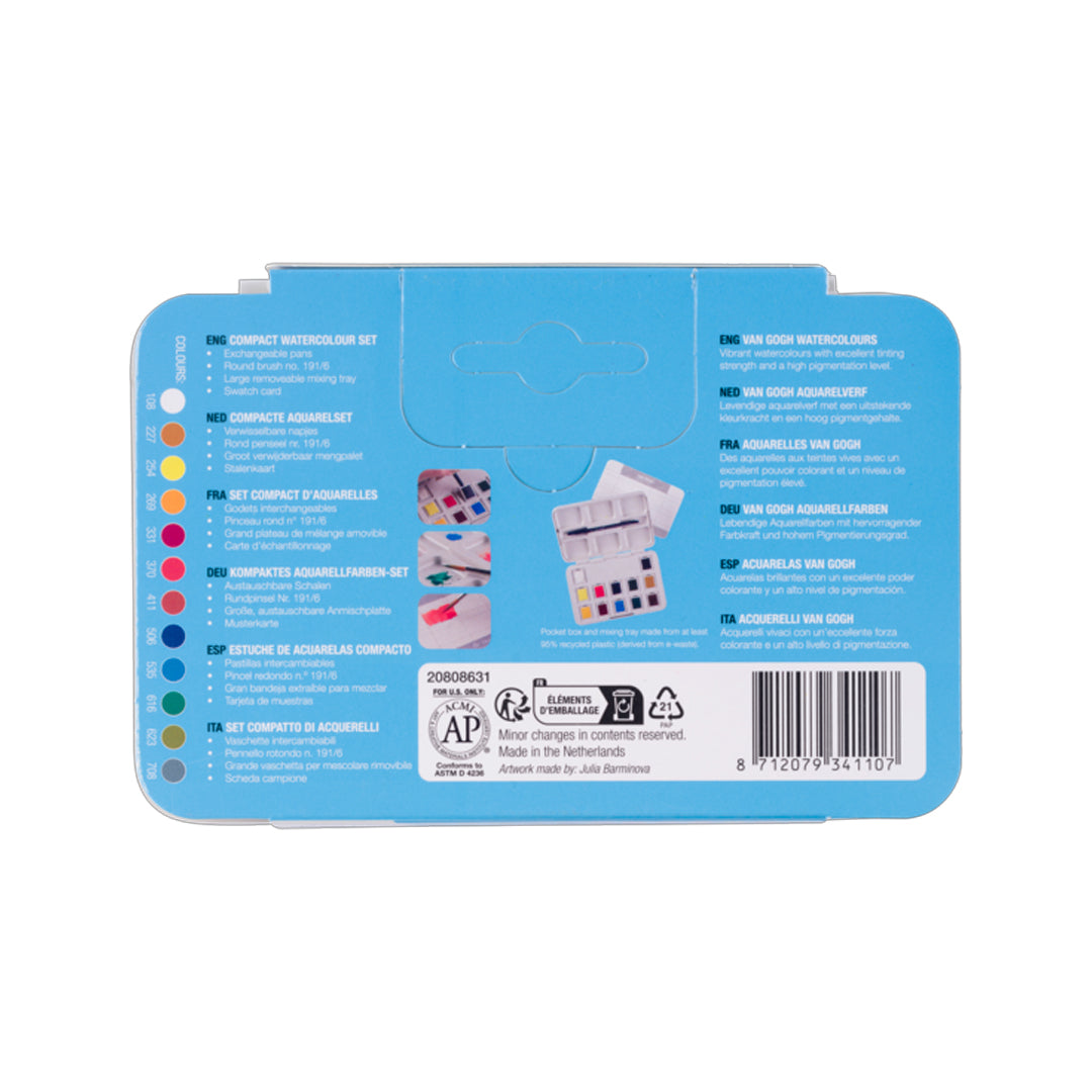 Van Gogh Watercolour Pocket Box, Half-Pan Set, 12 colours