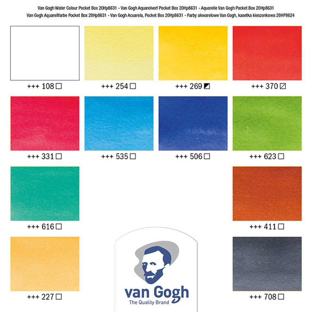 Van Gogh Watercolour Pocket Box, Half-Pan Set, 12 colours