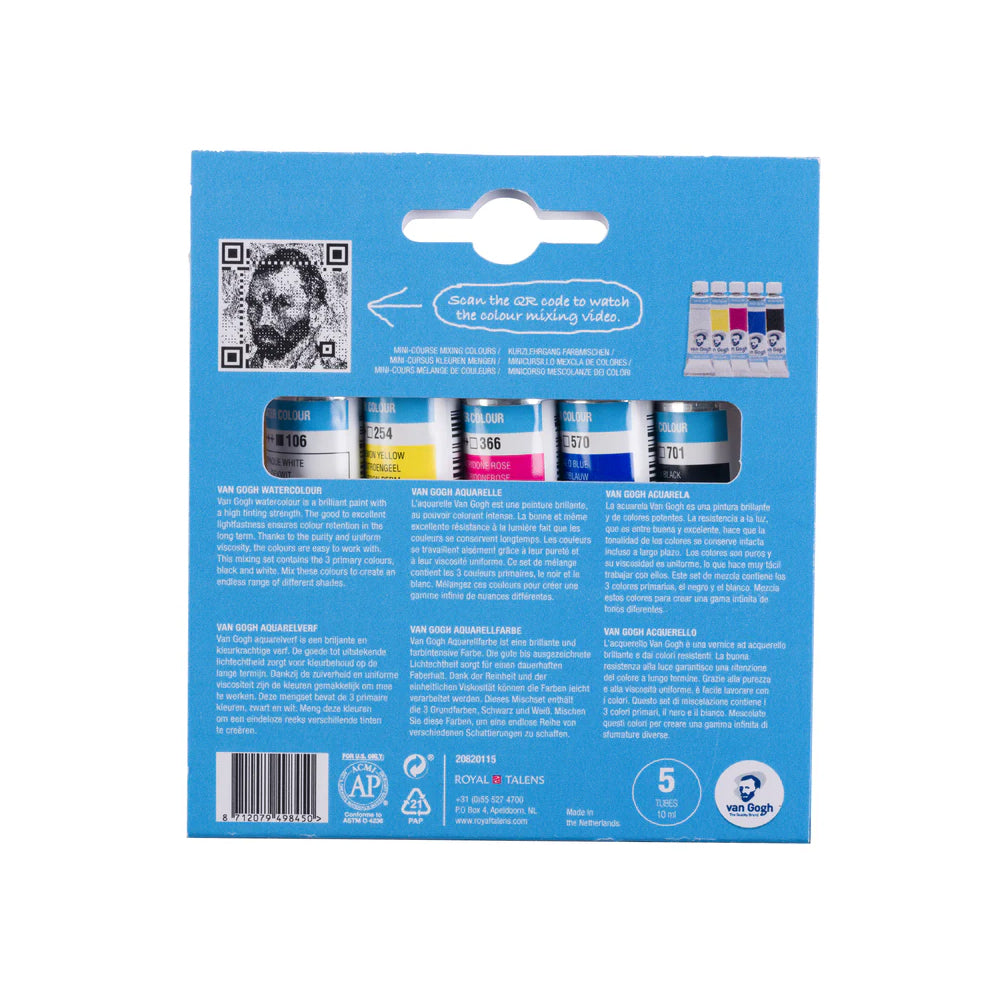 Van Gogh Watercolour Primary Mixing Set in Tubes, 5x10 ml