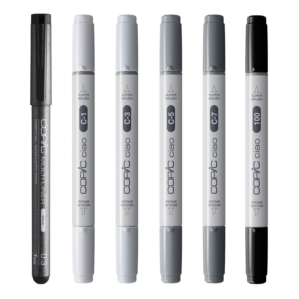 Copic Ciao SHADE Cool Gray&Black Markers Set, 6 pcs.