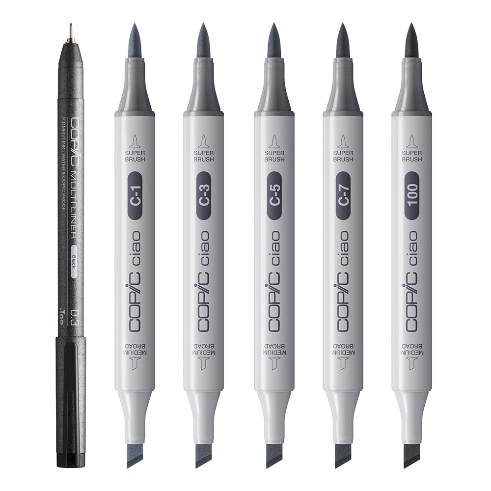 Copic Ciao SHADE Cool Gray&Black Markers Set, 6 pcs.