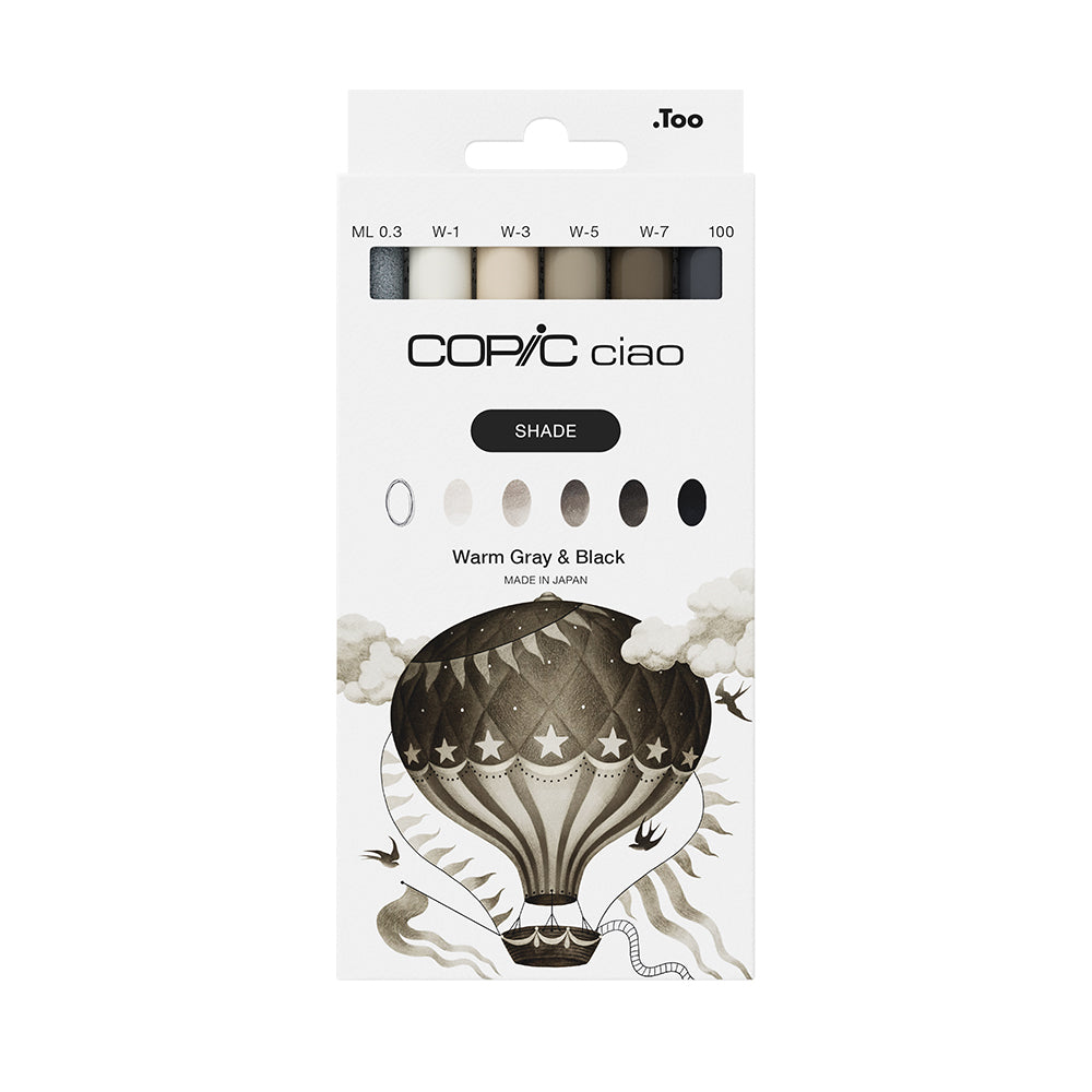 Copic Ciao SHADE Warm Gray&Black Markers Set, 6 pcs.