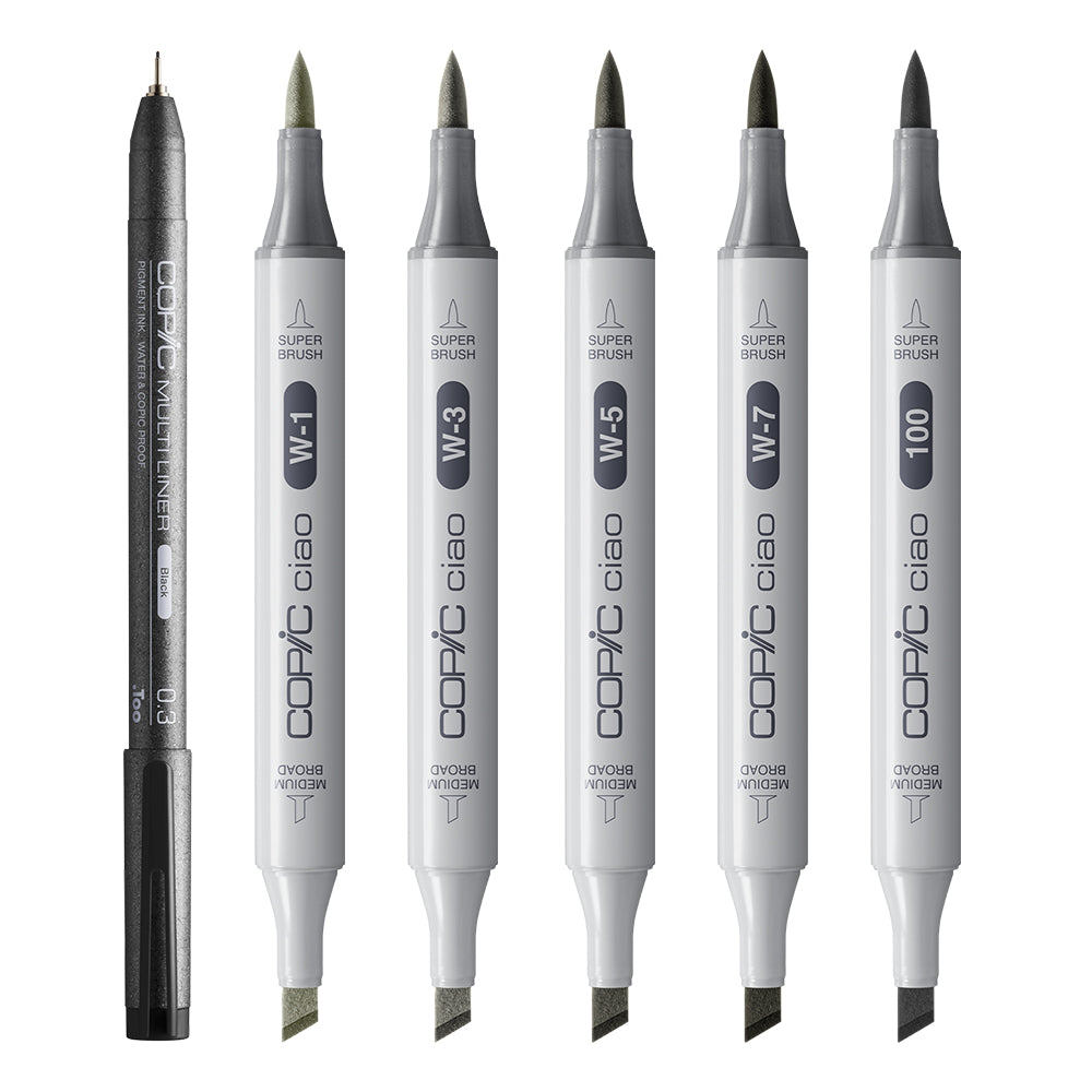 Copic Ciao SHADE Warm Gray&Black Markers Set, 6 pcs.
