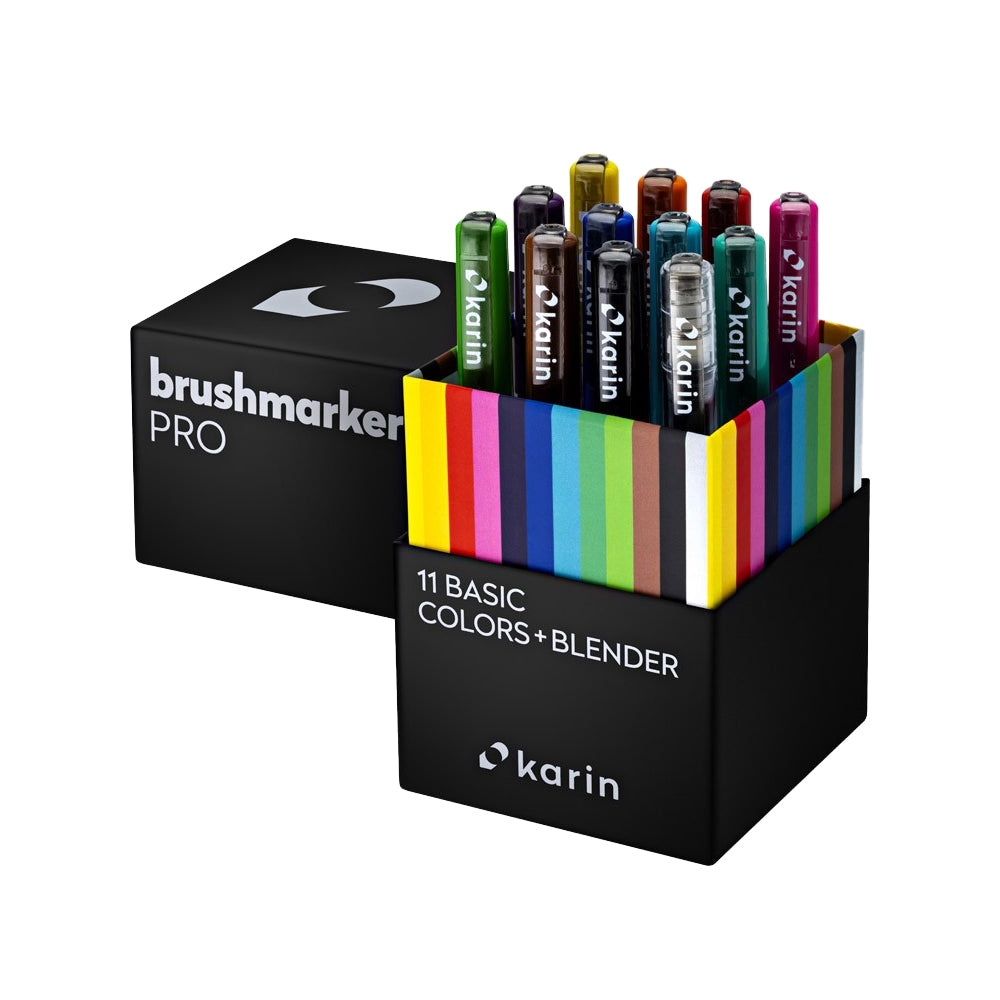 Karin Brushmarker PRO Markers Set | 11 Basic Colours + Blender