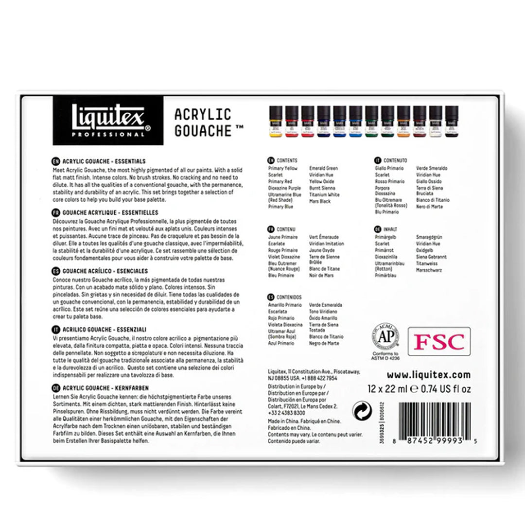 Liquitex Acrylic Gouache Essentials Set, 12x22 ml