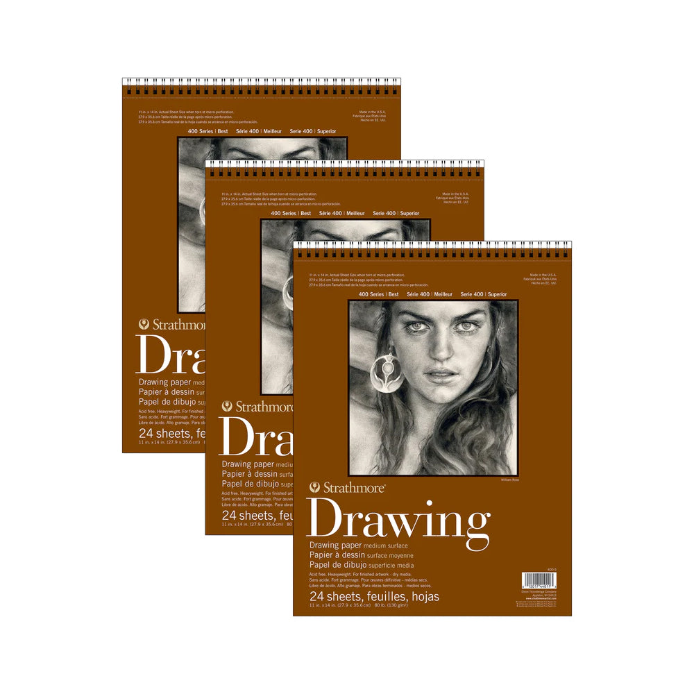 Strathmore Drawing Medium 400 Series Paper Wire Bound Pad, 130 gsm, 24 sheets