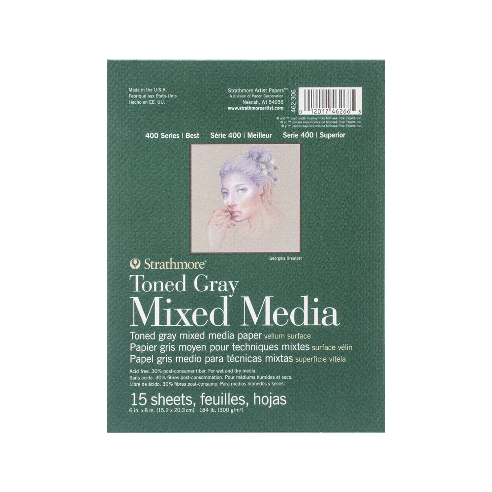 Strathmore Mixed Media 400 Series Toned Gray Paper Pad, 300 gsm, 15 sheets
