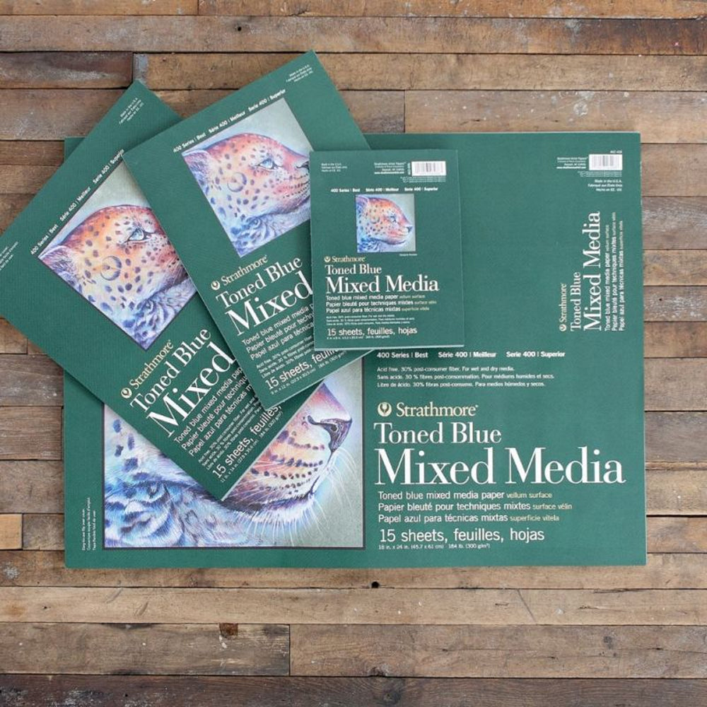 Strathmore Mixed Media 400 Series Toned Blue Paper Pad, 300 gsm, 15 sheets