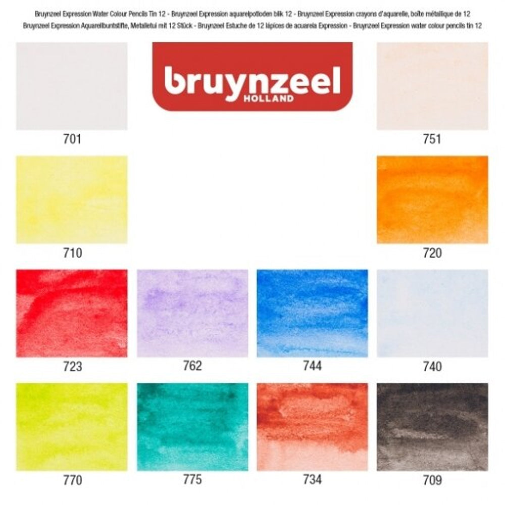 Bruynzeel Expression Watercolour Pencil Tin, 12 pcs.