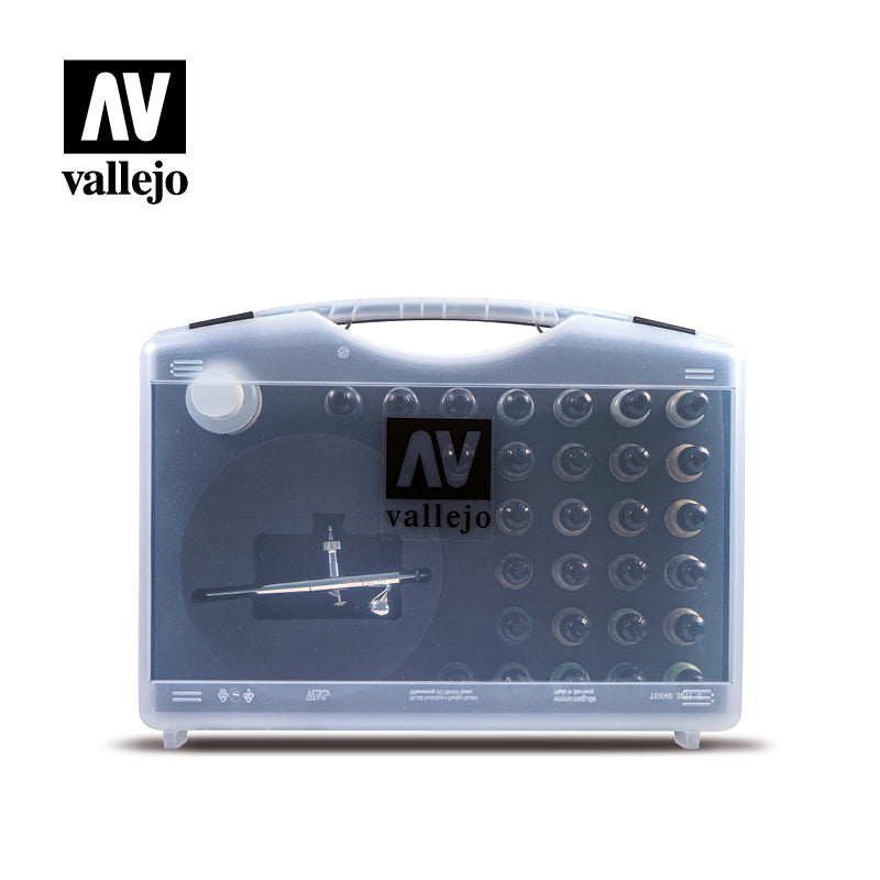 Vallejo Basic Colors Model Air Paint Set in a Plastic Case, 29x17 ml + Harder & Steenbeck Ultra Airbrush