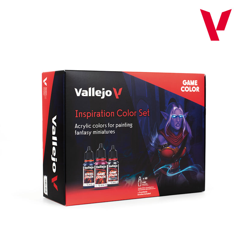 Vallejo Inspiration Color Paint Set, 48x18 ml + 3x brushes