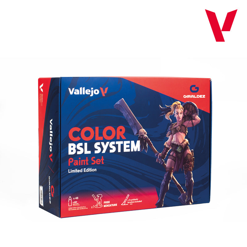 Vallejo Color BSL System Paint Set, 48x18 ml + 3x brushes + 1 miniature