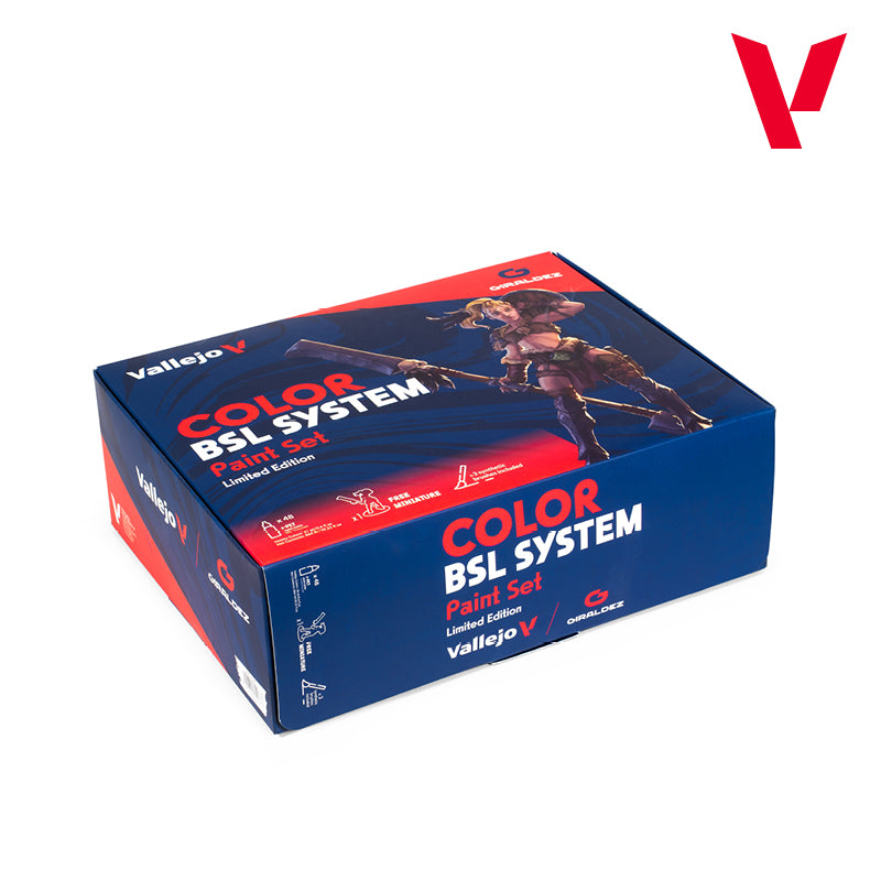 Vallejo Color BSL System Paint Set, 48x18 ml + 3x brushes + 1 miniature