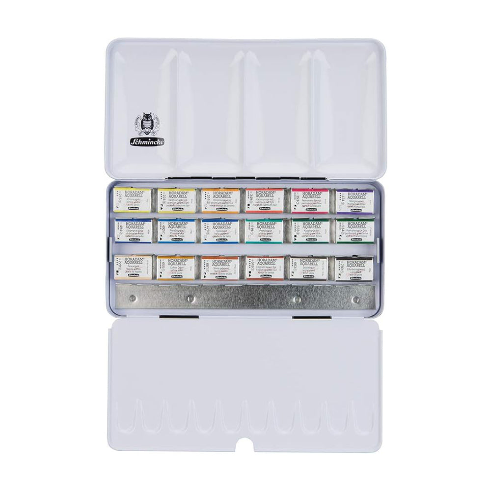 Schmincke Horadam Aquarell Set, 18 Colors, Full-Pan + Extra 6 Empty Spaces