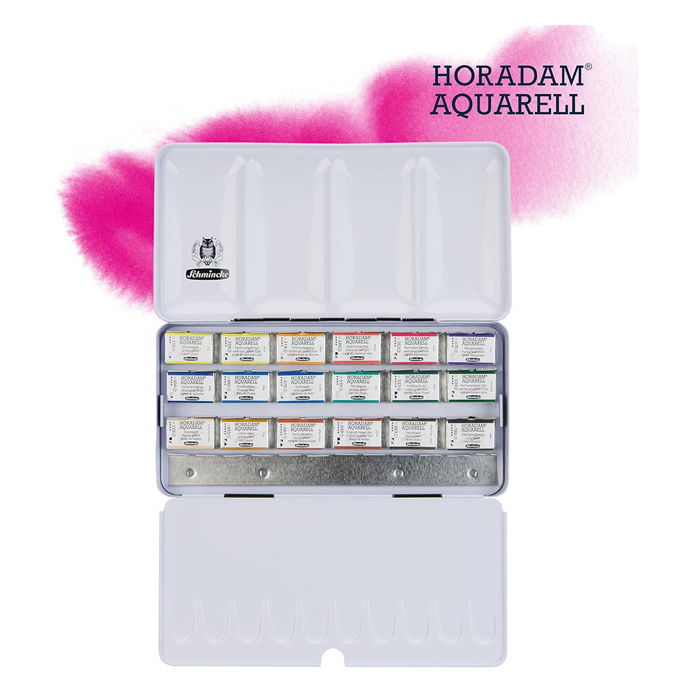Schmincke Horadam Aquarell Set, 18 Colors, Full-Pan + Extra 6 Empty Spaces