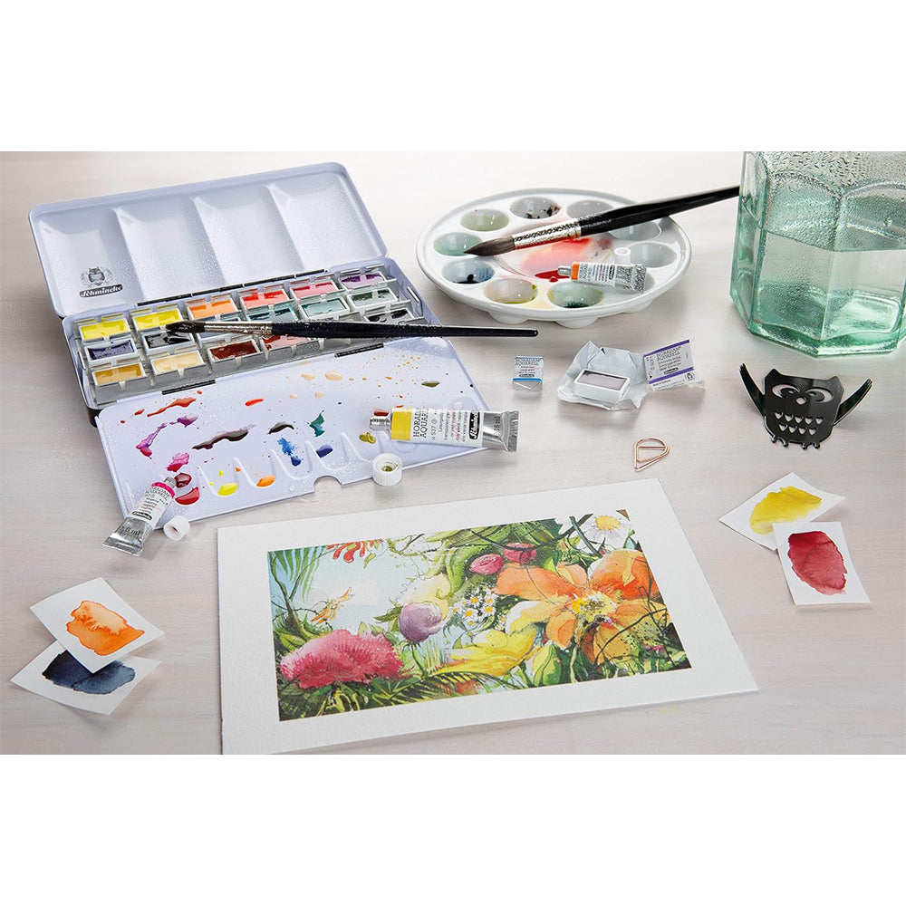 Schmincke Horadam Aquarell Set, 18 Colors, Full-Pan + Extra 6 Empty Spaces