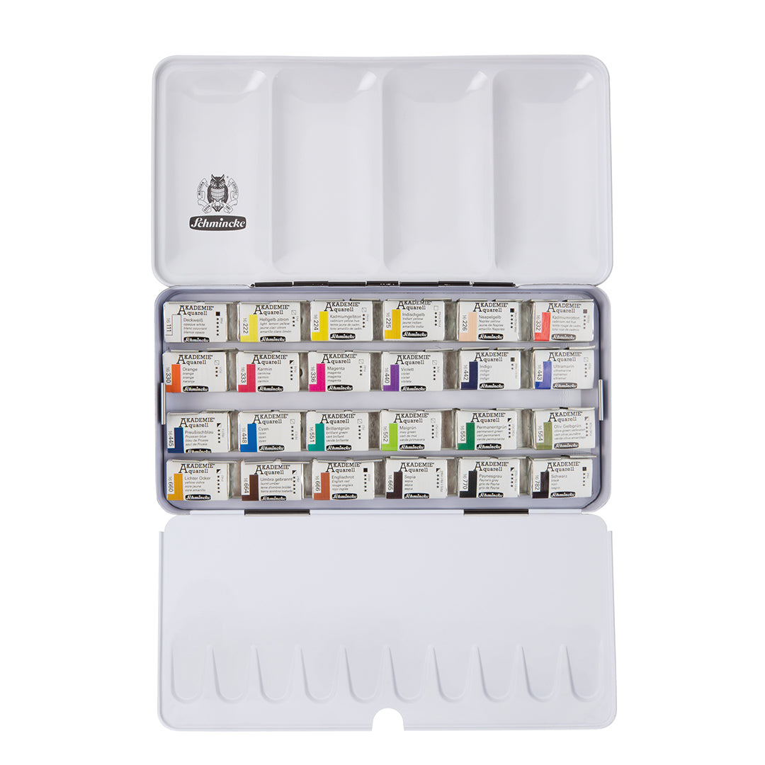 Schmincke Akademie Watercolour set, 24 Colours, Full-Pan