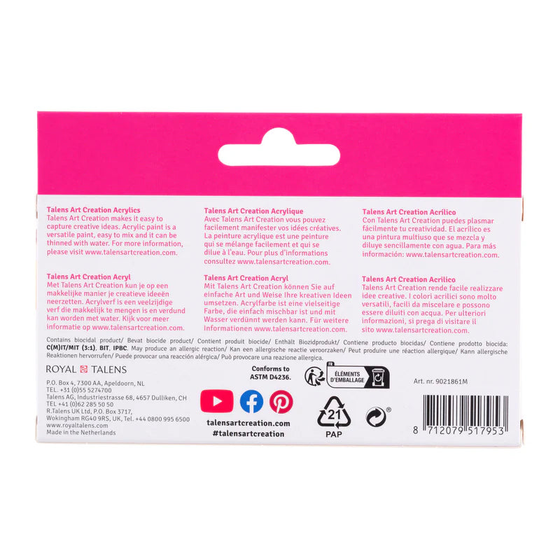 Talens Art Creation Metallic Acrylic Paint Set, 6x12 ml