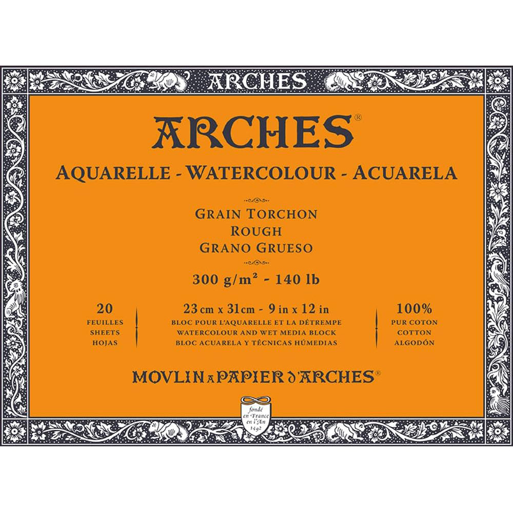 Arches Watercolour Paper Block, Rough, 300 gsm, 100 % Cotton, 20 Sheets