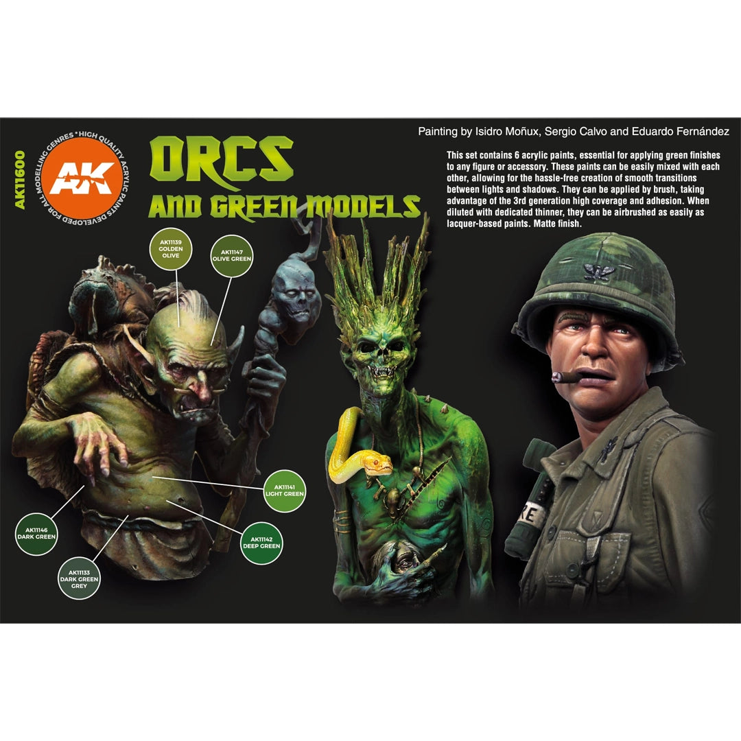 AK Interactive 3GEN Orcs and Green Models Acrylic Paint Set, 6x17 ml