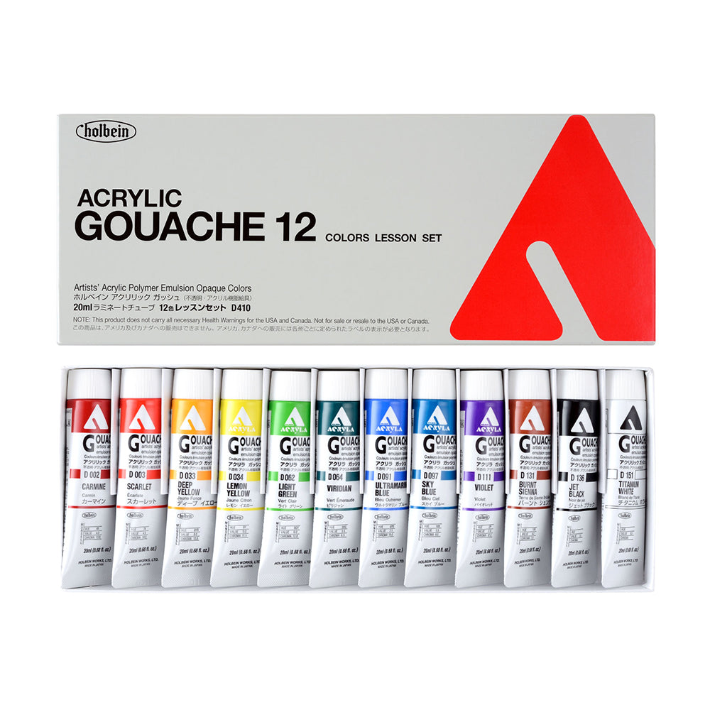 Holbein Acrylic Gouache Tubes Set, 12x20 ml