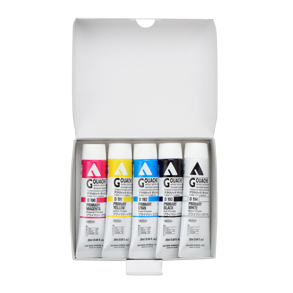 Holbein Acrylic Gouache Tubes Set, 5x20 ml