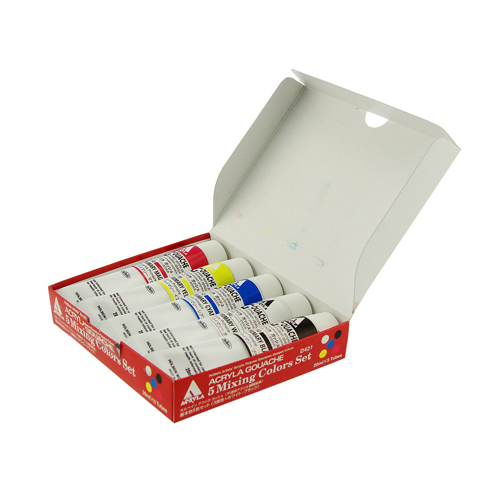 Holbein Acrylic Gouache Tubes Set, 5x20 ml