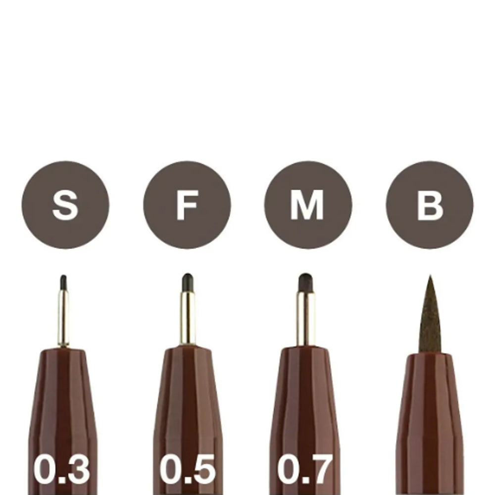 Faber-Castell Pitt Artist India Ink Pen Fineliners Set, 4 pcs., Dark Sepia