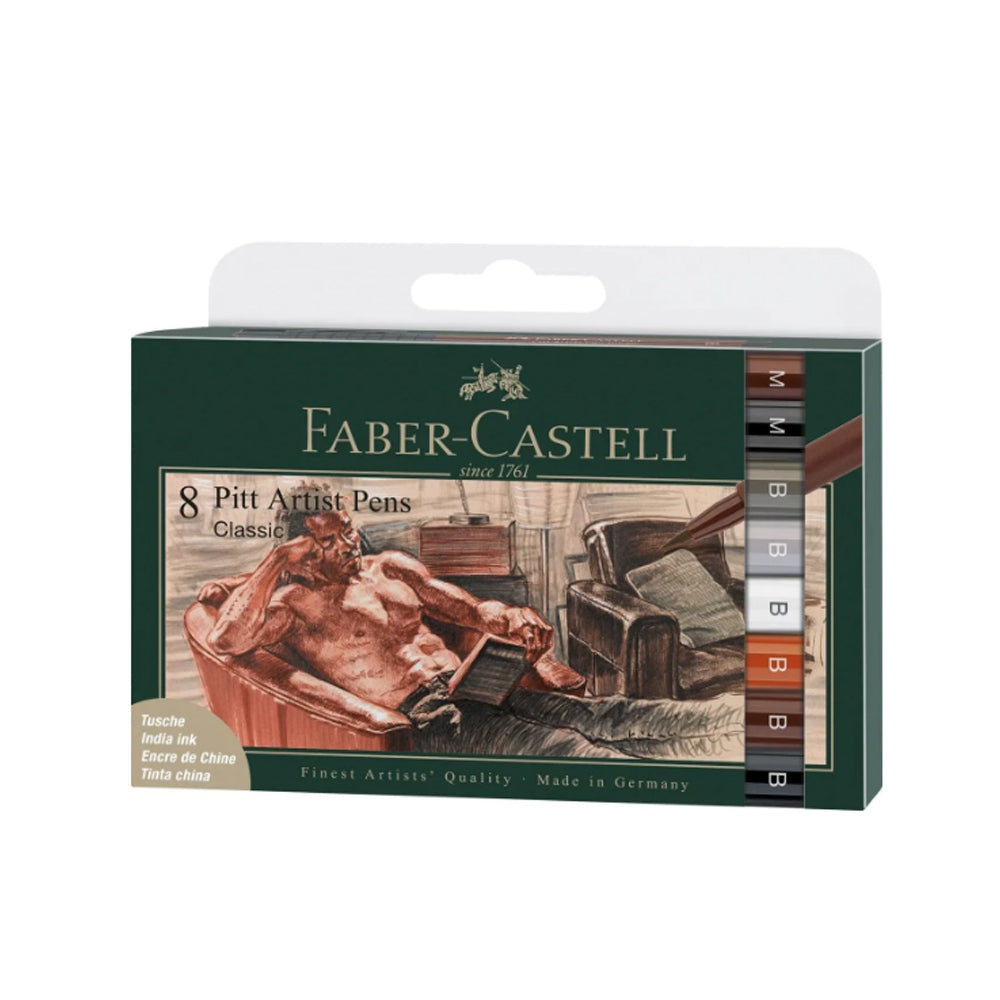 Faber-Castell Pitt Artist India Ink Pen Set, 8 pcs., Classic
