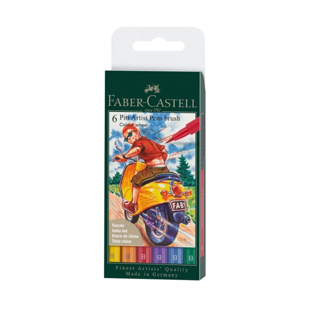 Faber-Castell Pitt Artist India Ink Brush Pen Set, 6 pcs., Colour Wheel