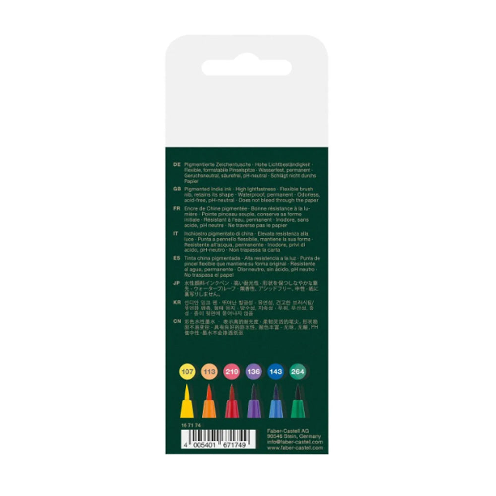 Faber-Castell Pitt Artist India Ink Brush Pen Set, 6 pcs., Colour Wheel