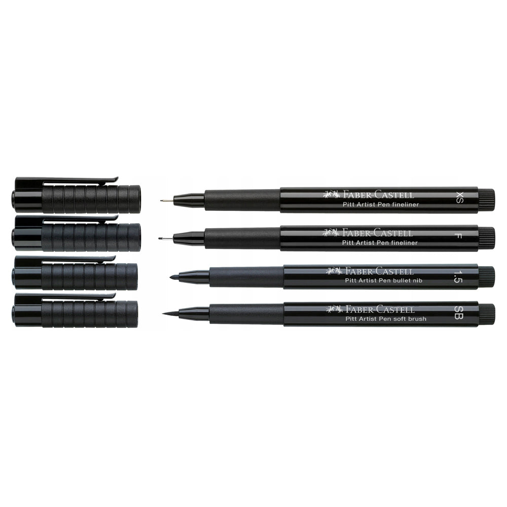 Faber-Castell Pitt Artist India Ink Pen Set, 4 pcs., Black, SB, 1.5, F, XS