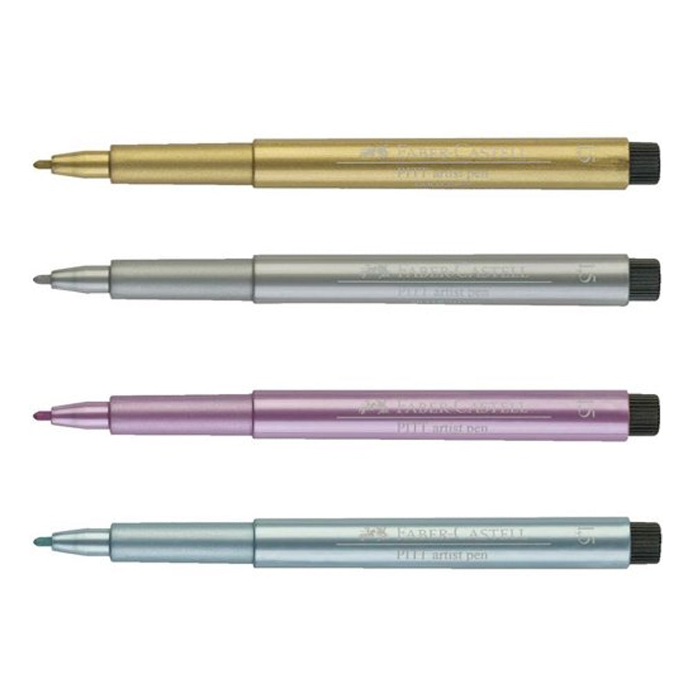 Faber-Castell Pitt Artist India Ink rašiklių rinkinys, 4 vnt., Metallic, 1.5